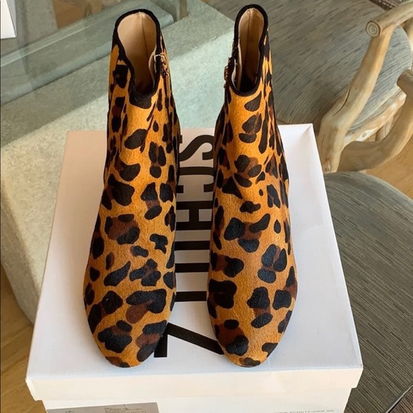 Schutz Mery Leopard Print Fur Ankle Boots Sz 8 - Picture 6 of 9